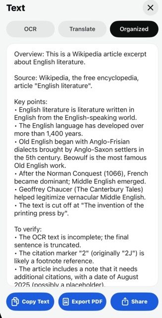 Your Tools - OCR translation and organized text result panel