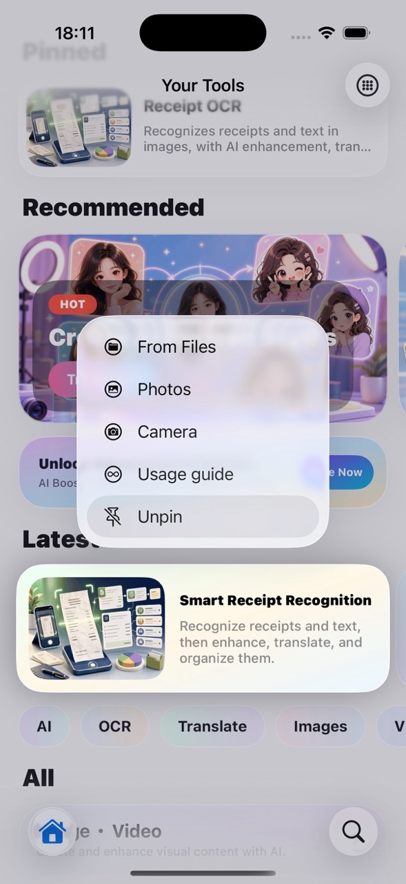 Homepage pinning feature